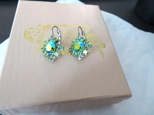 NEW KIRKS FOLLY GREEN CRYSTAL EARRINGS LEVER BACKS - Picture 1 of 1