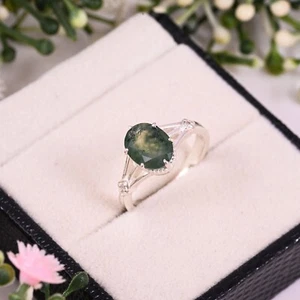 Oval Moss Agate Ring Green Moss Agate Ring, Birthstone Ring, Gift For Her - Picture 1 of 5