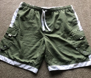Vintage Mossimo Swim Trunks Mens XL Army Green White Trim Cargo 00s Y2K Board - Picture 1 of 4