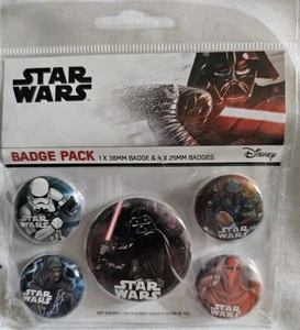 Genuine Star Wars Dark Side 5 Piece Badge Set Button Badges Vader Lucasfilm - Foto 1 di 1