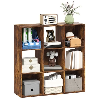 HOMCOM 9 Cube Storage Cupboard Bookcase Bookshelf Home Office, Rustic Brown - Image 1 of 4