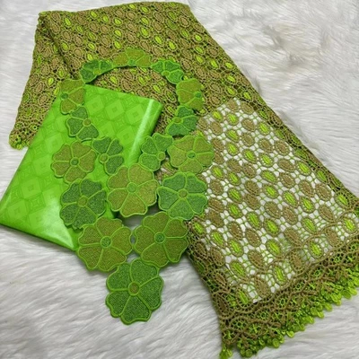 YQOINFKS Bazin Fabric Cord Lace Africa Cotton Fabric Sewing Mesh Party Dress Set - Image 1 of 4