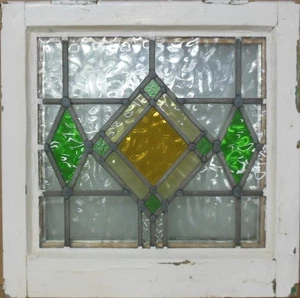 GEOMETRICAL OLD ENGLISH LEADED STAINED GLASS WINDOW 17.25" X 17.5" - Picture 1 of 3