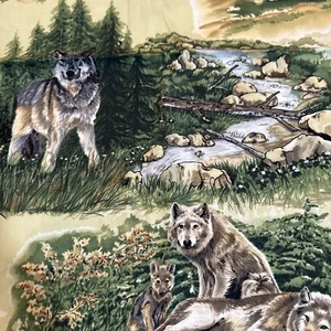 "Wolfslied" für exklusive Quilter Stoff Baumwolle Wölfe Natur 44" x BTY - Bild 1 von 3