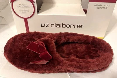 Chinelos femininos LIZ CLAIBORNE espuma com memória borgonha tamanho G (9/10) novo com etiquetas - Imagem 1 de 4