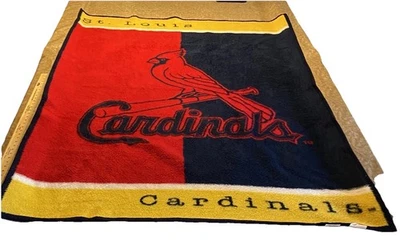 Vintage St. Louis Cardinals MLB Biederlack Blanket 72”x54” Red Blue Yellow - Image 1 of 4