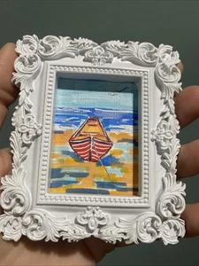 Velero, pintura sobre papel, enmarcado, lindo, divertido, miniatura, - Imagen 1 de 6