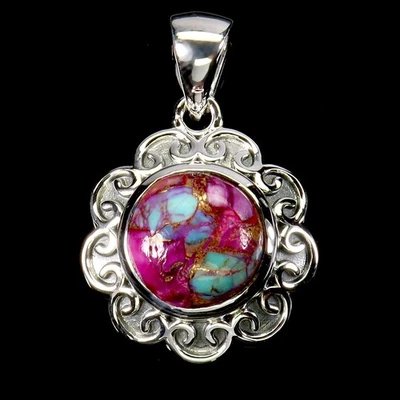 Colgante de plata de ley 925 redondo Kingman turquesa 9 mm joyas de piedras preciosas naturales Foto 1 de 4