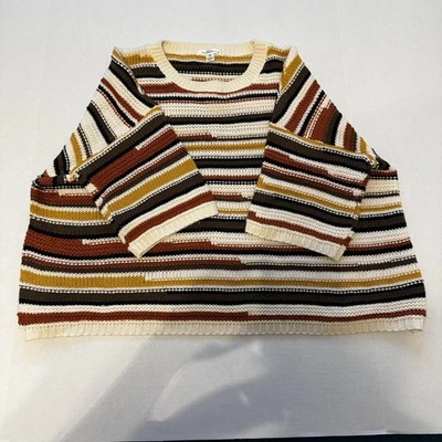 Chunky Knit, Bold Horizontal Stripes Sweater in Multicolor Women's Size XL - Image 1 of 4