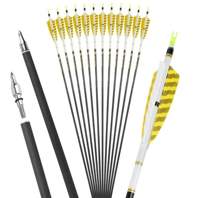 28-32" Pure Carbon Arrows SP300-800 6.2mm Archery 4" Turkey Feathers Bow Hunting - Image 1 of 4