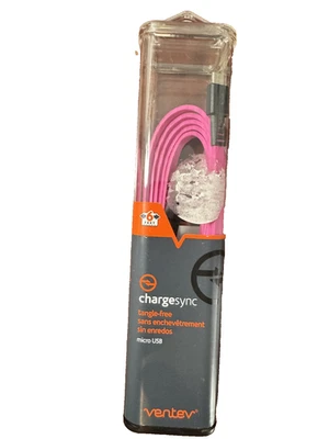 Ventev ChargeSync Micro-USB Flat Cable Tangle-Free - 6' - Pink - Image 1 of 3