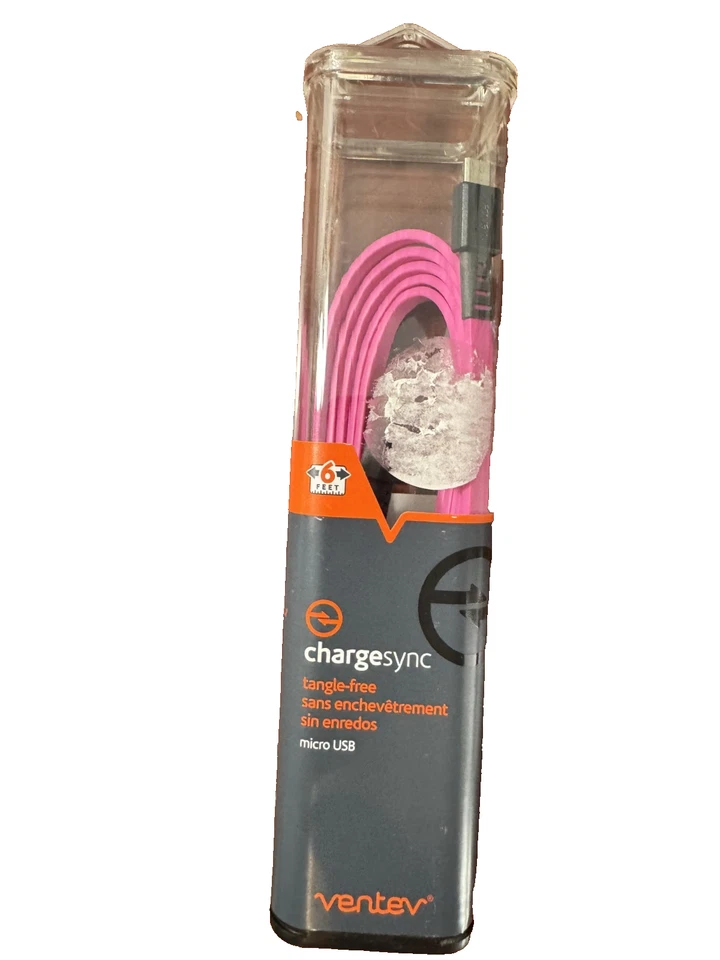 Ventev ChargeSync Micro-USB Flat Cable Tangle-Free - 6' - Pink - Image 1 of 3