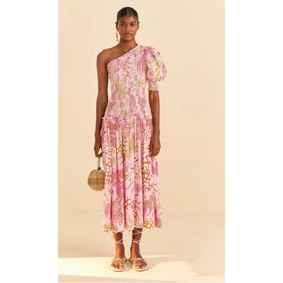Vestido Farm Rio Mixto Langostas Rosa Midi Un Hombro Talla Mediana Nuevo Con Etiquetas Foto 1 de 4