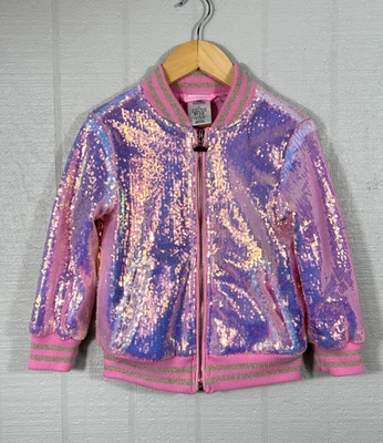 Jaqueta Bombardeiro Disney Princesa Meninas Varsity Lantejoulas Rosa Brilhante Tamanho 4 Zíper Completo - Imagem 1 de 4