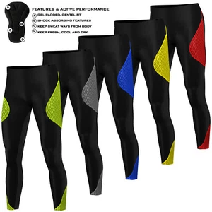 Mens Cycling Tights Trousers Padded Sports Bicycle Pants Leggings ANTI-BAC S-XXL - Picture 1 of 8