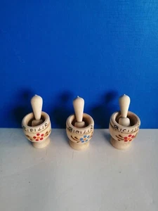 MORTAIO LEGNO NATURALE DECORATO PESTELLO 3x4 ANNI '90 - Picture 1 of 4