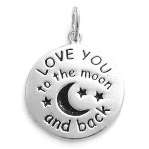 925 Sterling Silver "LOVE YOU to the moon & back" Charm Pendant Engraving Avail. - Picture 1 of 2