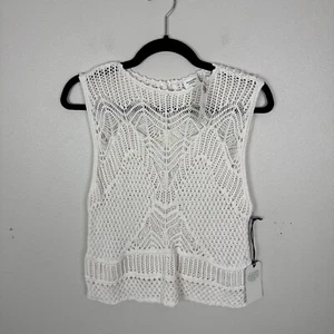 Abercrombie & Fitch Crochet Sleeveless Top Womens Size L Large Cream Lightweight - Picture 1 of 6