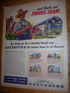 VINTAGE GREYHOUND ADVERTISING-GREYHOUND AMERICA TRAVEL-10" x 13" -1949 - Picture 1 of 2