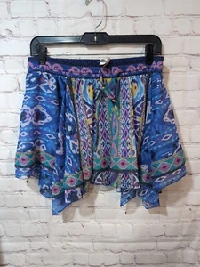 NWT ZARA Royal Blue/Multi Color Aztec Print Swing Asymmetric Mini Skirt Sz S - Picture 1 of 13