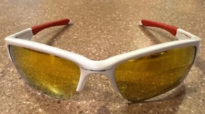 Kids Size Authentic Oakley Sunglasses White Red Frame Yellow Orange Mirror Lens - Picture 1 of 23