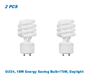 2 Bulbs, Twister GU24, 18W = 75 WEnergy Saving Bulb, Daylight 5000K, UL Listed - Picture 1 of 2