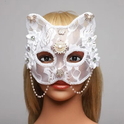 Halloween Animal Cosplay With Elastic Band Cat Masks Half-face Venetian Mask - Image 1 of 4