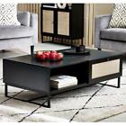Black Coffee Table 2 Drawers W/ Shelf Tea Desk Rattan Fronts Padstow Furniture
