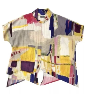 Eleven Stitch Design Top Artsy OS Abstract Oversize Crinkle Lagenlook Asymmetric - Picture 1 of 9