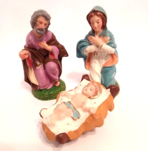 3 Pc VIntage HOLY FAMILY Mary Joseph & Baby Jesus Paper Mache Nativity ITALY 4" - Picture 1 of 7