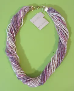 Vintage OOOPS A Pastel Seed Bead Twist Necklace Purple Pink New old stock 16" - Picture 1 of 6