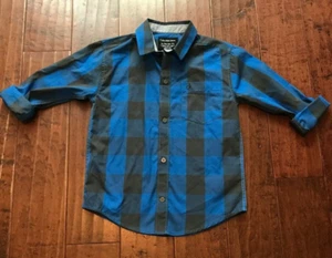 Calvin Klein Boys XL - 7x Button Down Dress Shirt Long Sleeve Blue Black ck EUC - Picture 1 of 6