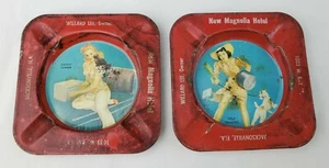 Vintage Risque Advertising Pin Up Ashtray Tin New Magnolia Hotel Jacksonville FL - Picture 1 of 12
