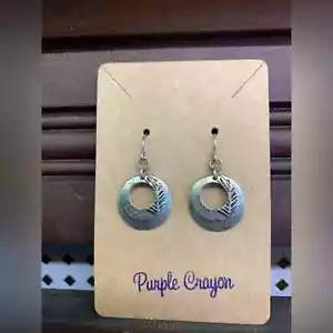 Double Disk Etched Silver Earrings - Picture 1 of 3
