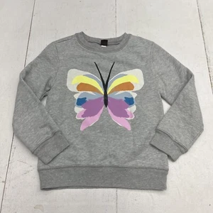 Tea Gray Butterfly Print Crewneck Sweatshirt Girls Size 6 - Picture 1 of 6
