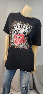 Canvas Rolling Stones LARGE Black Graphic Print Crew Neck T Tee Shirt Top USED - Picture 1 of 6