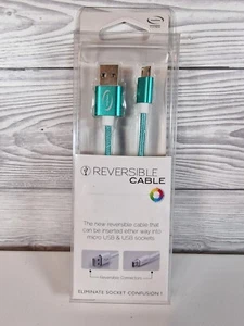 Reversible Cable Micro USB (Type B) To USB (Type A) Green, Brand New Pack - Picture 1 of 17