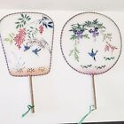 Pair VTG Chinese Hand-Held Fan-Silk Screen-Non Folding-Decorative Orient Style