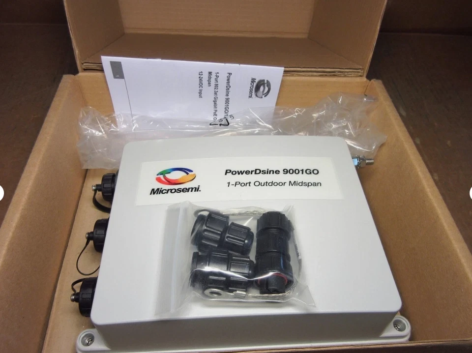 Microsemi PowerDsine PD-9001GO 12DC-ARB 1-Port PoE 802.3AT Outdoor Midspan NEW - Image 1 of 3