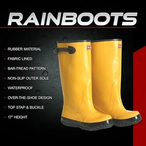 Slush REGENSTIEFEL 17" Herren US 9 gelb Gummi Seitenriemen Überschuh einfache Zehe - Bild 1 von 2