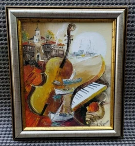 SEA LANDSCAPE WITH VIOLON & PIANO OIL ON CANVAS SIGNED V. STANOEVA, BULGARIA - Picture 1 of 6