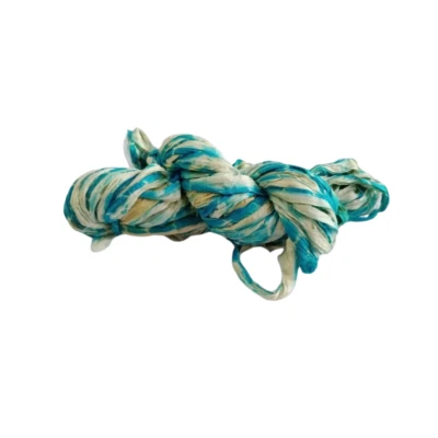 Sari Silk Ribbon super bulky yarn -Blue, Cream -Sari Silk Ribbons - Silk Strips - Image 1 of 4