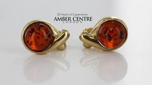 Italian Made "Kiss" Unique German Baltic Amber Stud In 9ct Gold GS0088 RRP£295!! - Picture 1 of 5