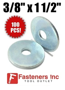 (QTY 100 PCS) 3/8" x 1-1/2" OD Extra Thick .125 Zinc Plated Fender Washers - Picture 1 of 2