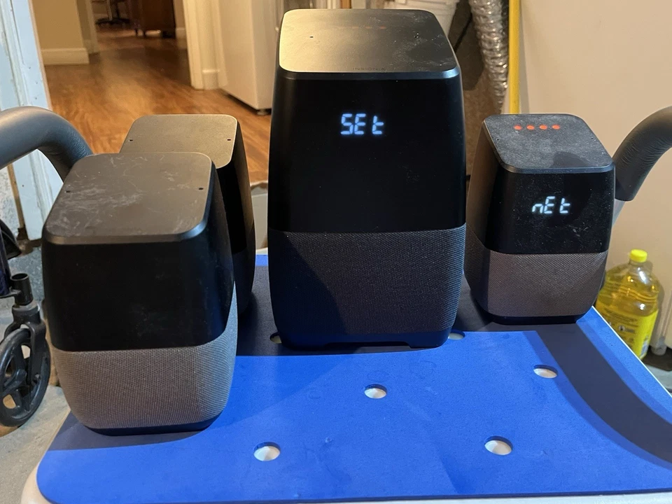 Insignia Smart Speaker NS-CSPGASP2 Black Grey Fabric Base Google Assistant (4) - Image 1 of 4