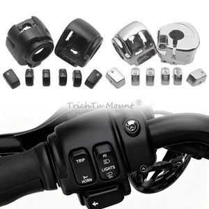 Black/Chrome Hand Control Switch Housing Covers Button Caps Kit For Harley Dyna - Picture 1 of 26