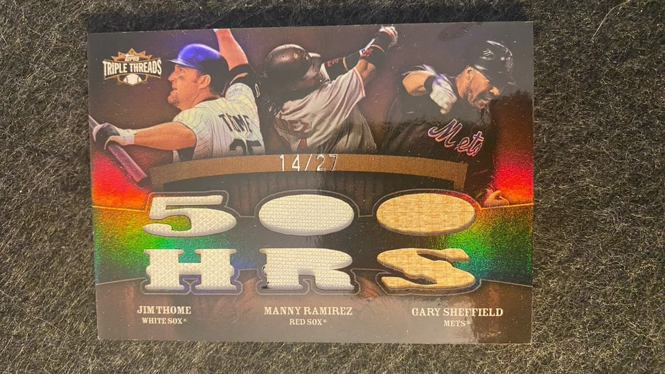 2009 Topps Triple Threads 500 HRS GU Jersey & Bat 14/27 Thome Ramirez Sheffield - Image 1 of 1