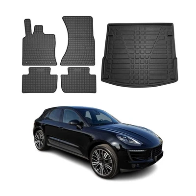 OMAC Fußmatten & Kofferraumwanne Set für Porsche Macan 2014-2025 Gummi Schwarz 5x
