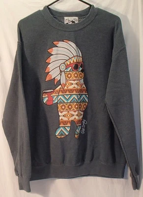 Riot Society Gray Crew Neck Pullover Sweatshirt Men's Size Medium Aztec Bear - Image 1 of 3