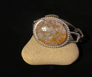 Bracelet Red Thunder Egg Agate Cabochon Silver Link Band - Picture 1 of 3